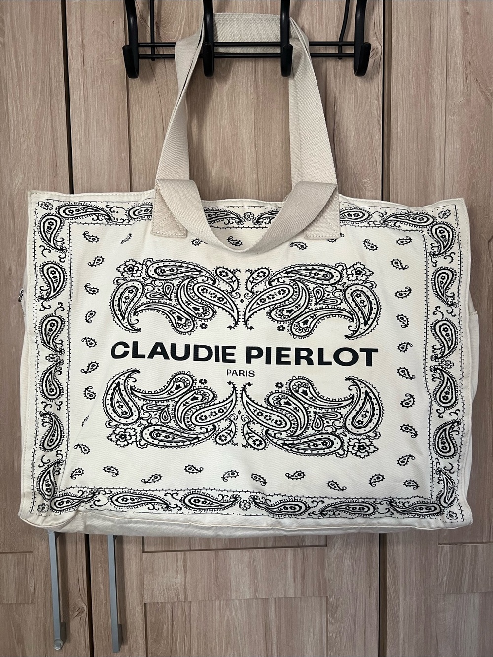 Claudie Pierlot Paisley Bandana Print Canvas Tote Bag – Cream and Black